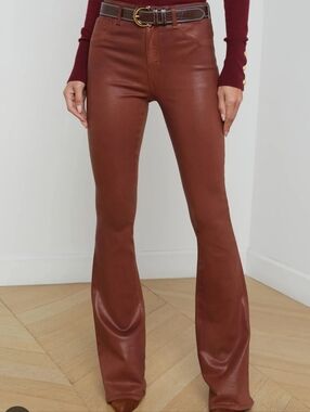 L'AGENCE Marty Red Brown High-Rise Flare Leather-Look Pants